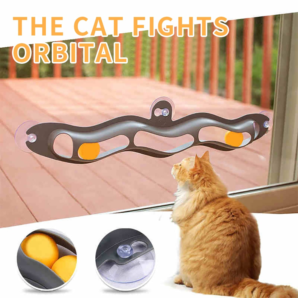 WINDOW MOUNTED TRACK BALL TOY FOR CATS